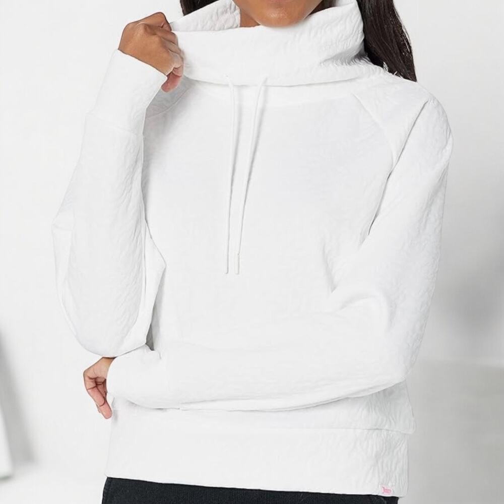 NWOT Juicy Couture Sport White Quilted Cowl Neck Cropped Sweatshirt Size M